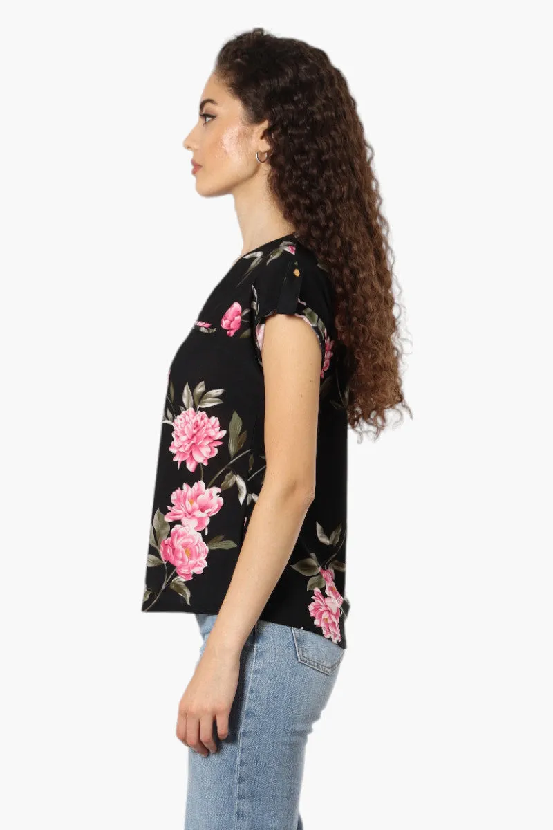 Beechers Brook Floral Half Zip Tee - Black