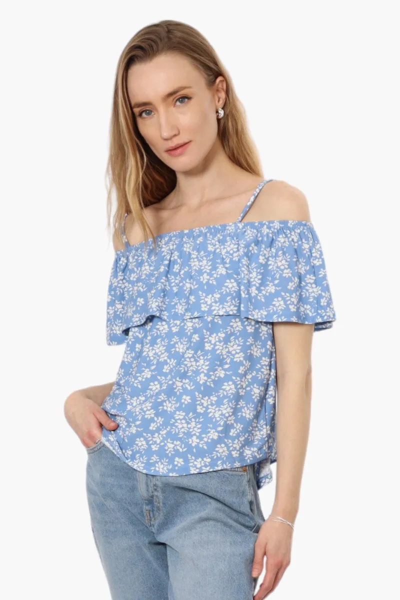 Beechers Brook Floral Pattern Flounce Tank Top - Blue