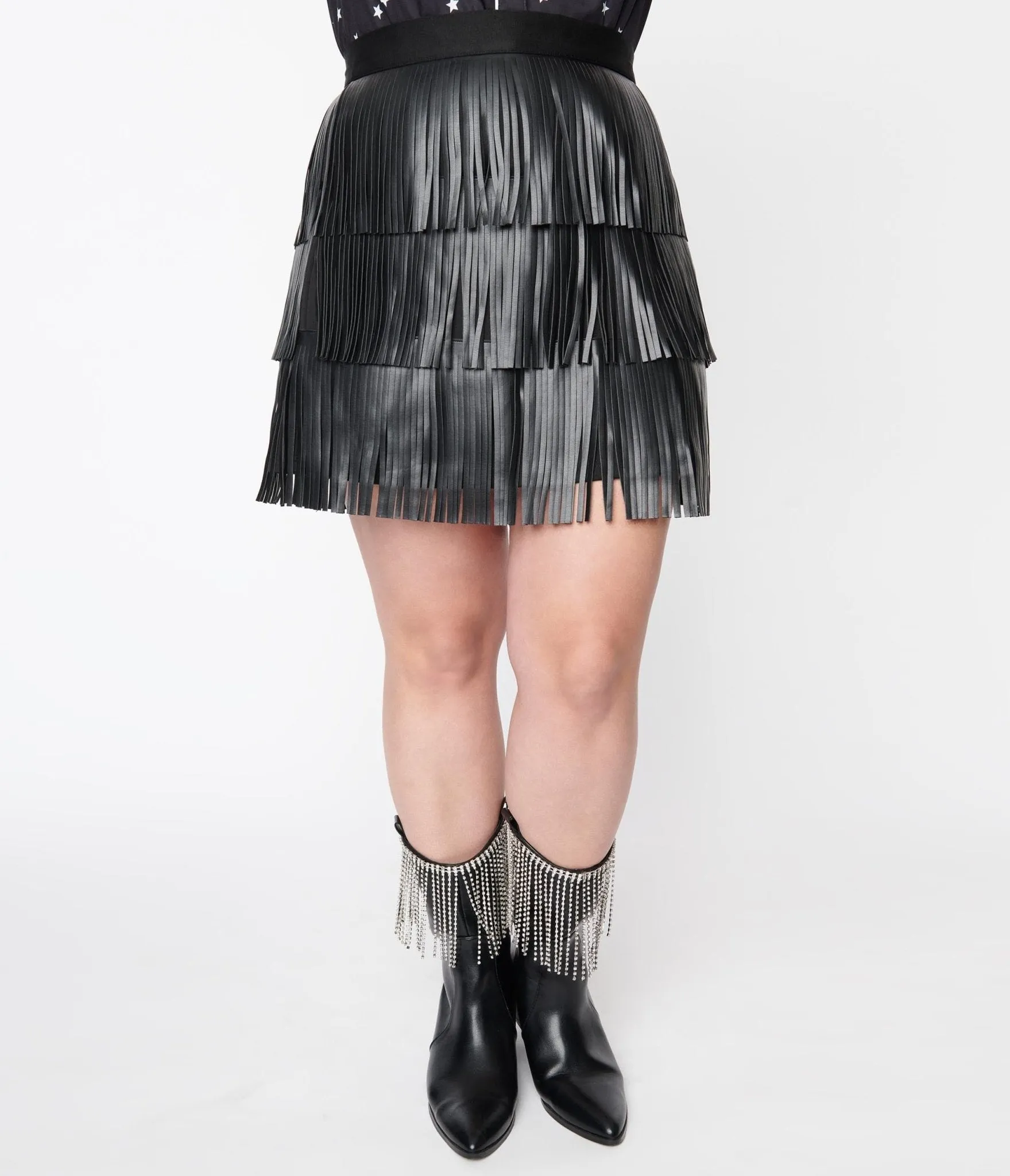 Black Faux Leather Fringe Mini Skirt