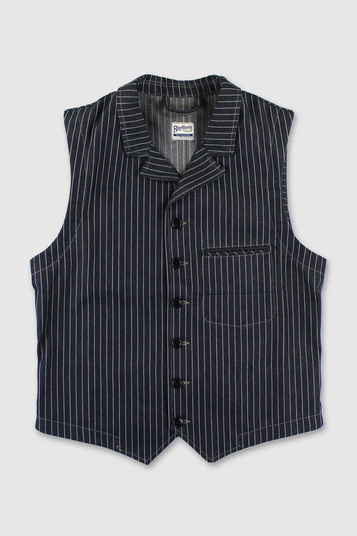 Blue Blanket - V02 JP03 11 0z. Japanese Dark Indigo Pinstripe Denim Waistcoat