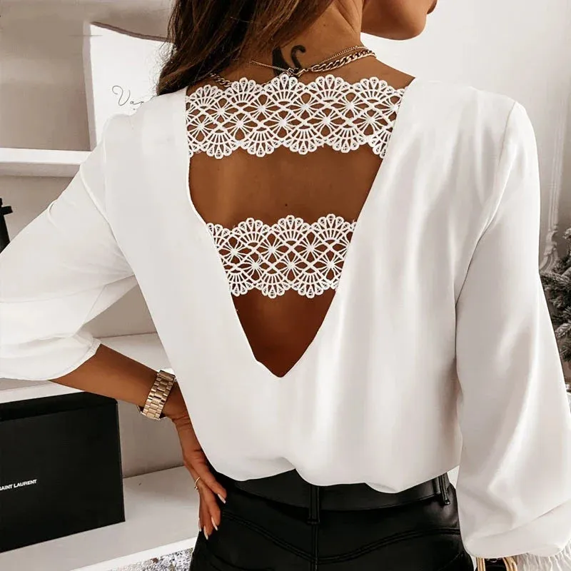 Boho-Chic Women's Chiffon Lace Back Blouse