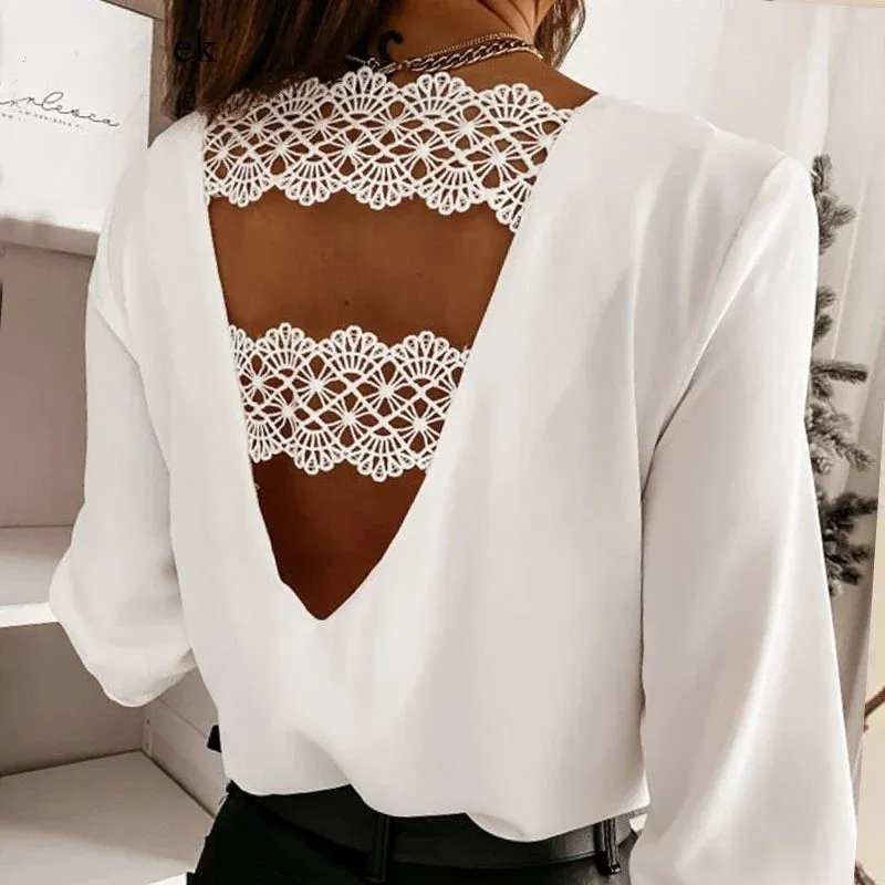 Boho-Chic Women's Chiffon Lace Back Blouse