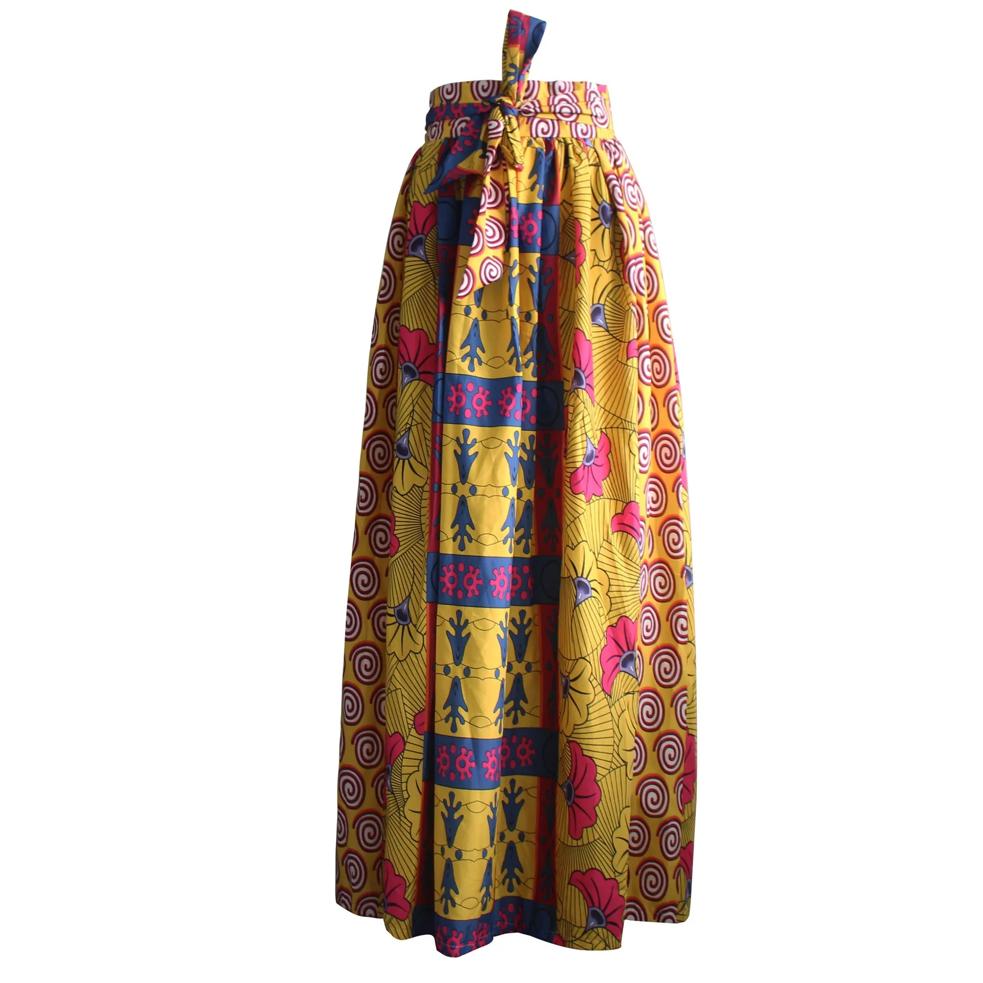 Bowknot Belt High Waist Print Loose Long Skirt