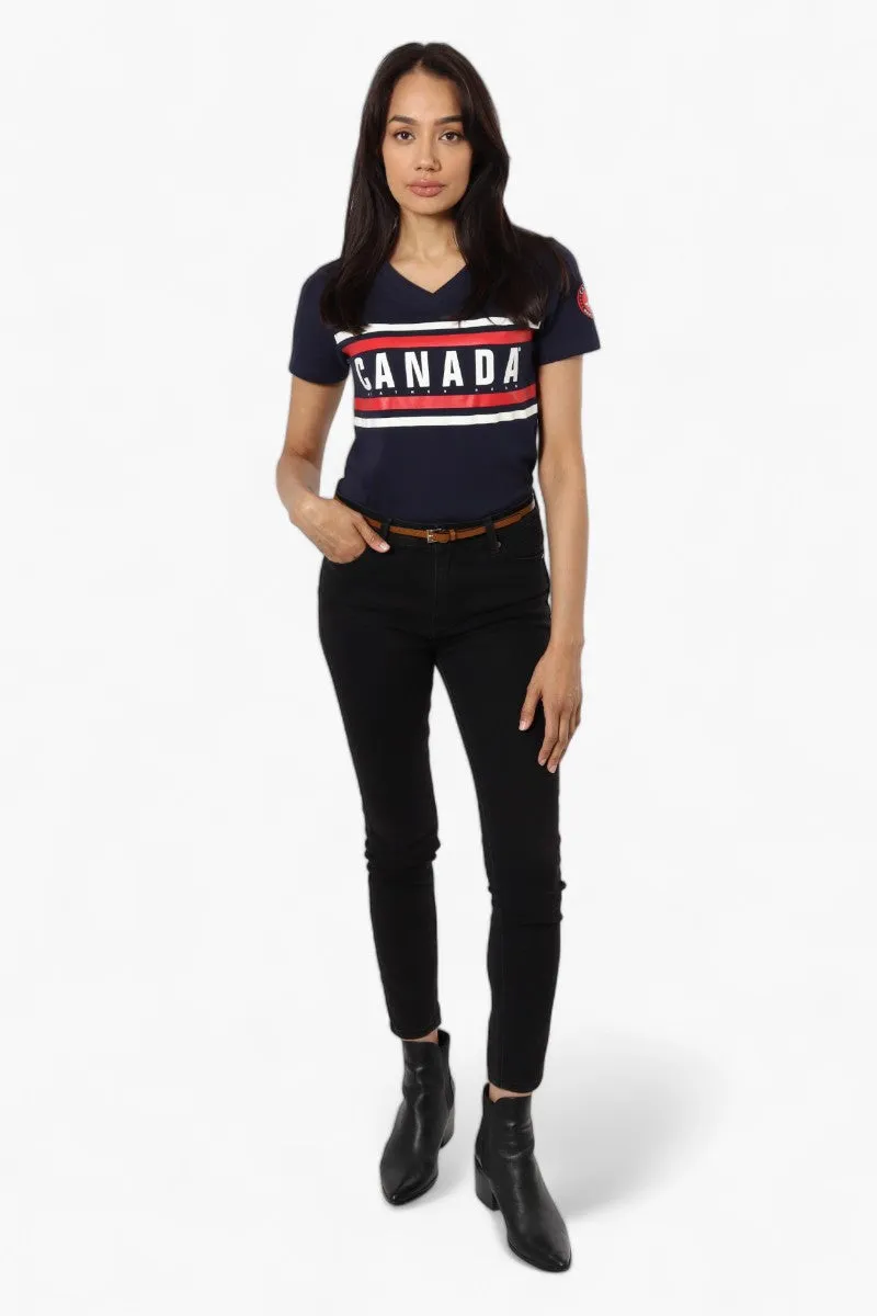 Canada Weather Gear Striped Canada Print Tee - Navy