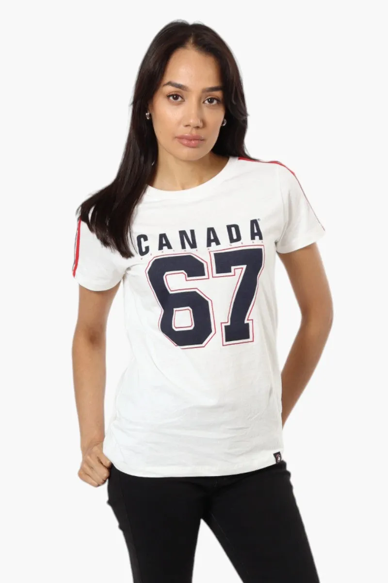 Canada Weather Gear Striped Shoulder 67 Print Tee - White