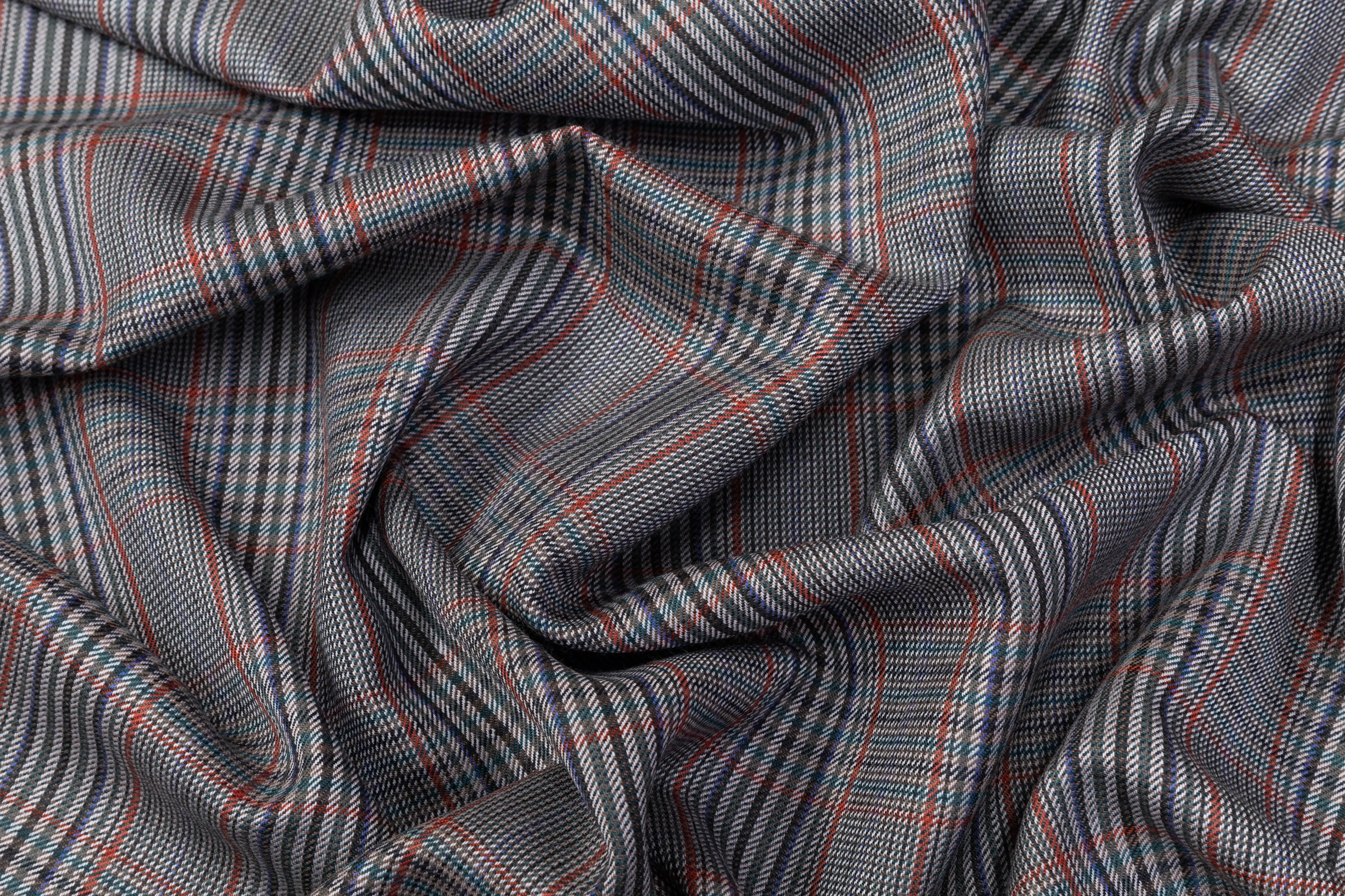 Checked Superfine Worsted Wool Suiting - Gray