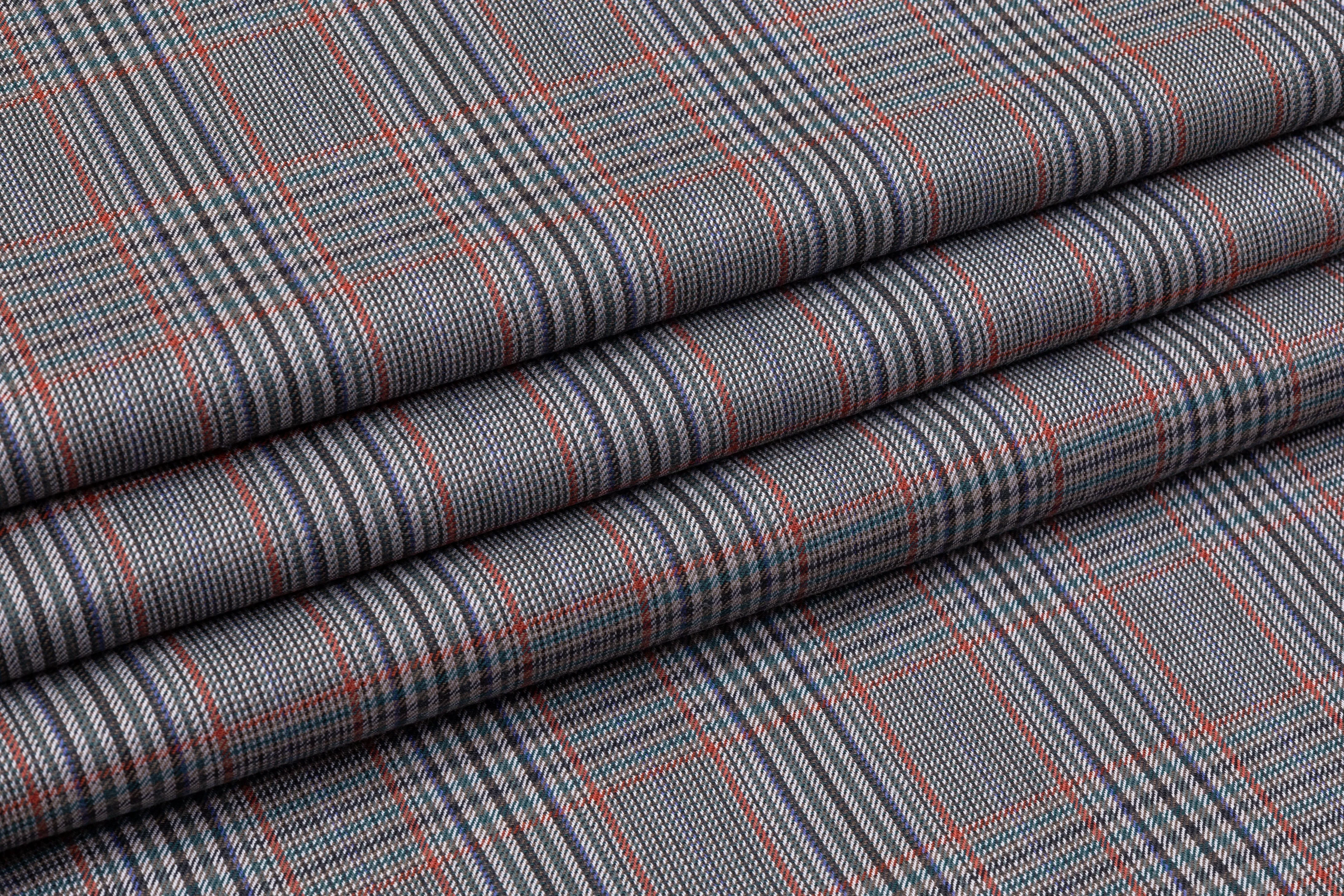 Checked Superfine Worsted Wool Suiting - Gray