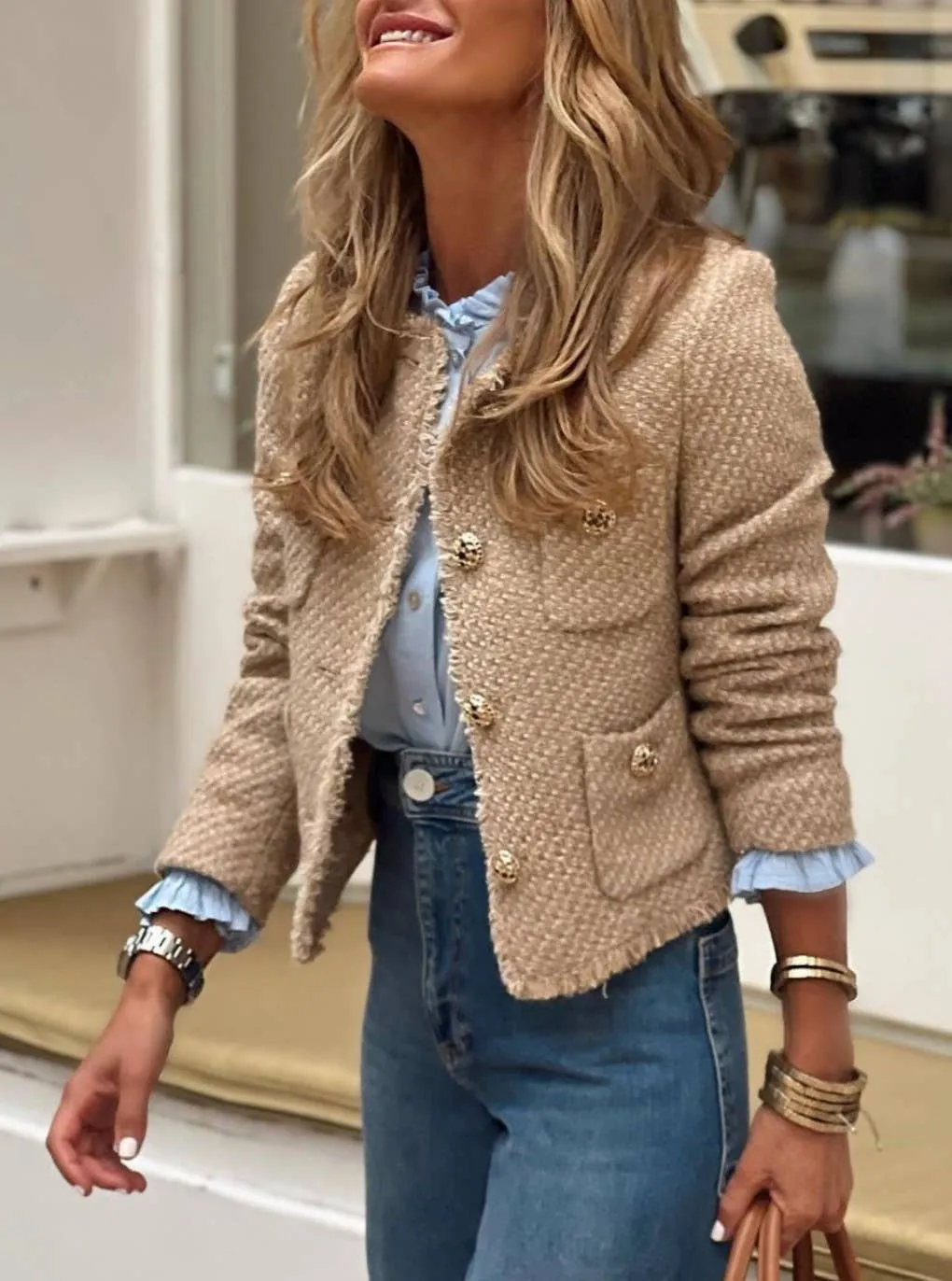 Elegant Vintage Pocket Cropped Jacket