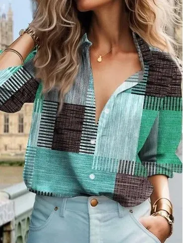 Fashionable Striped Button-Up Shirt for Women