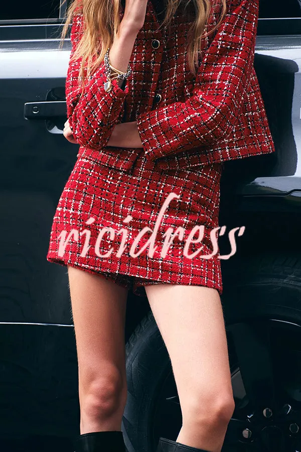 Fashionable Tweed Plaid Texture Casual Mini Skirt