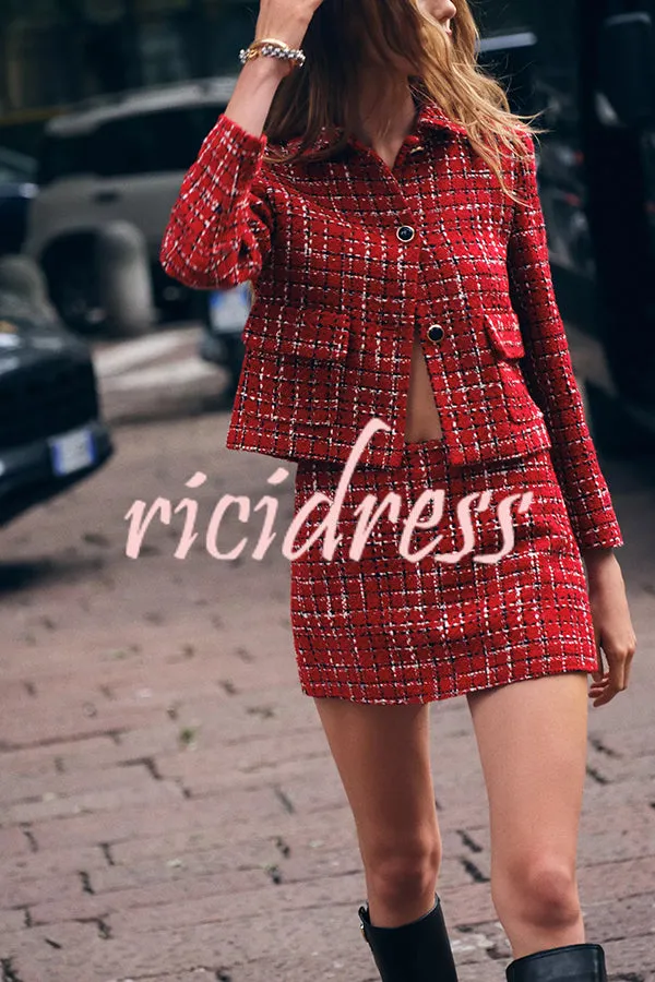 Fashionable Tweed Plaid Texture Casual Mini Skirt