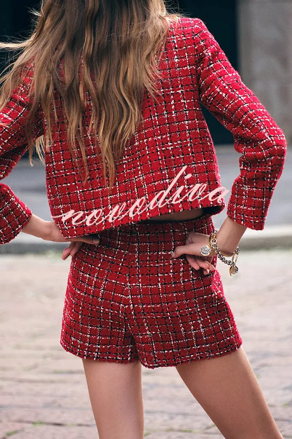 Fashionable Tweed Plaid Texture Casual Mini Skirt