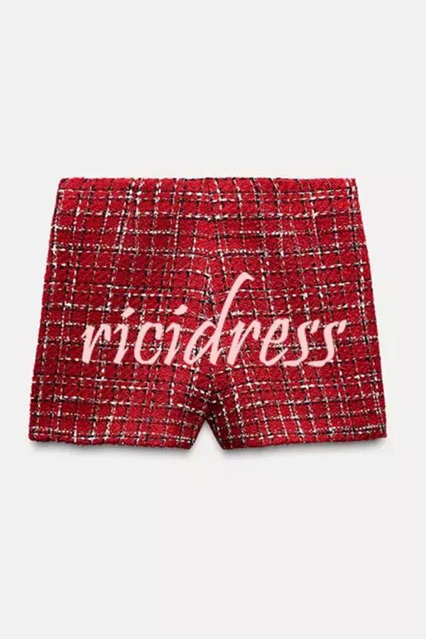 Fashionable Tweed Plaid Texture Casual Mini Skirt