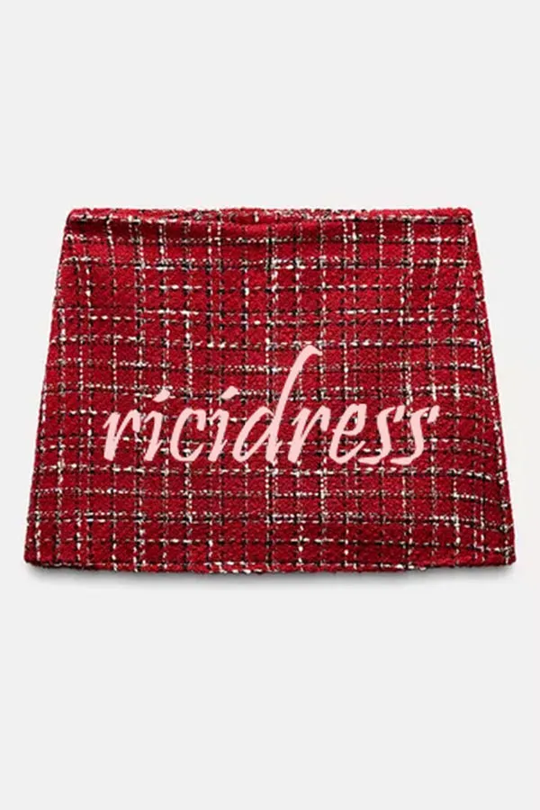 Fashionable Tweed Plaid Texture Casual Mini Skirt