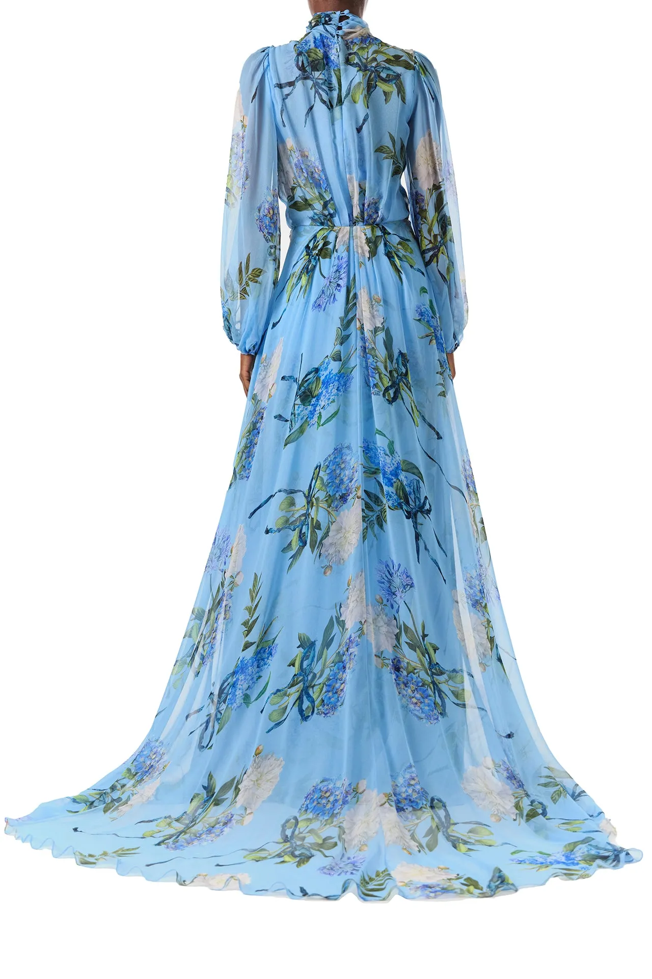 Floral Printed Chiffon Long Sleeve Gown