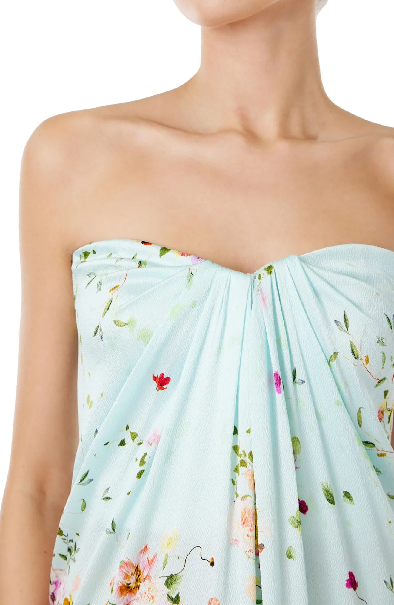 Floral Strapless Draped Gown