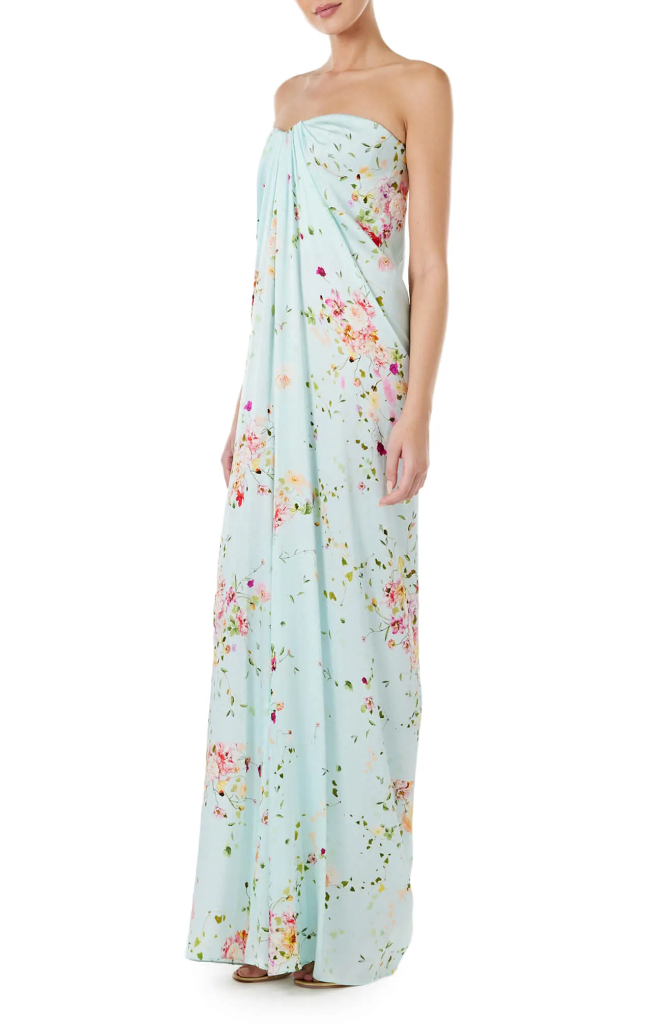 Floral Strapless Draped Gown