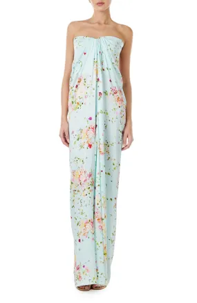 Floral Strapless Draped Gown