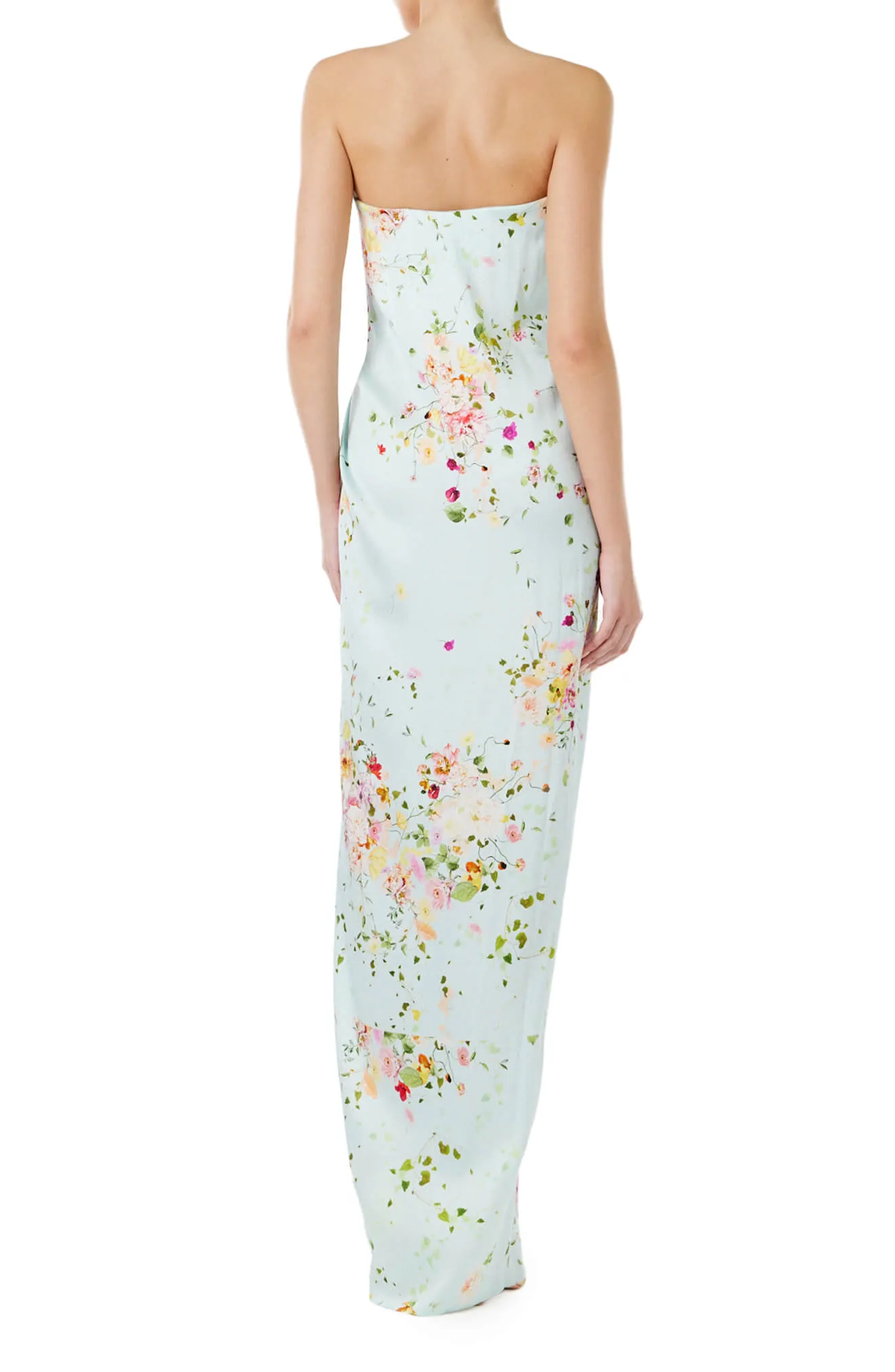 Floral Strapless Draped Gown