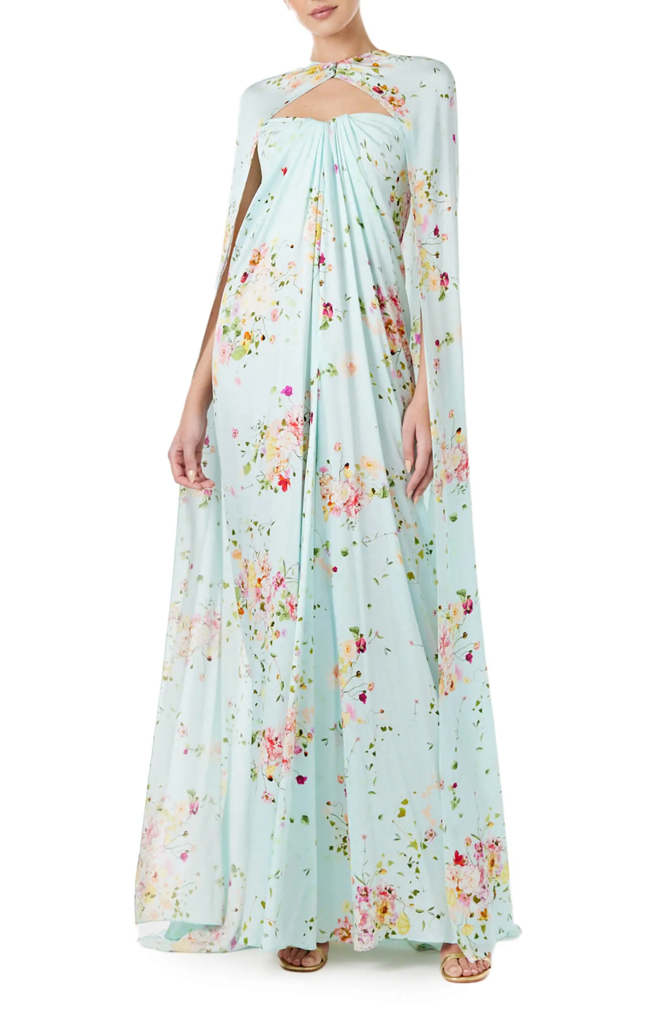 Floral Strapless Draped Gown