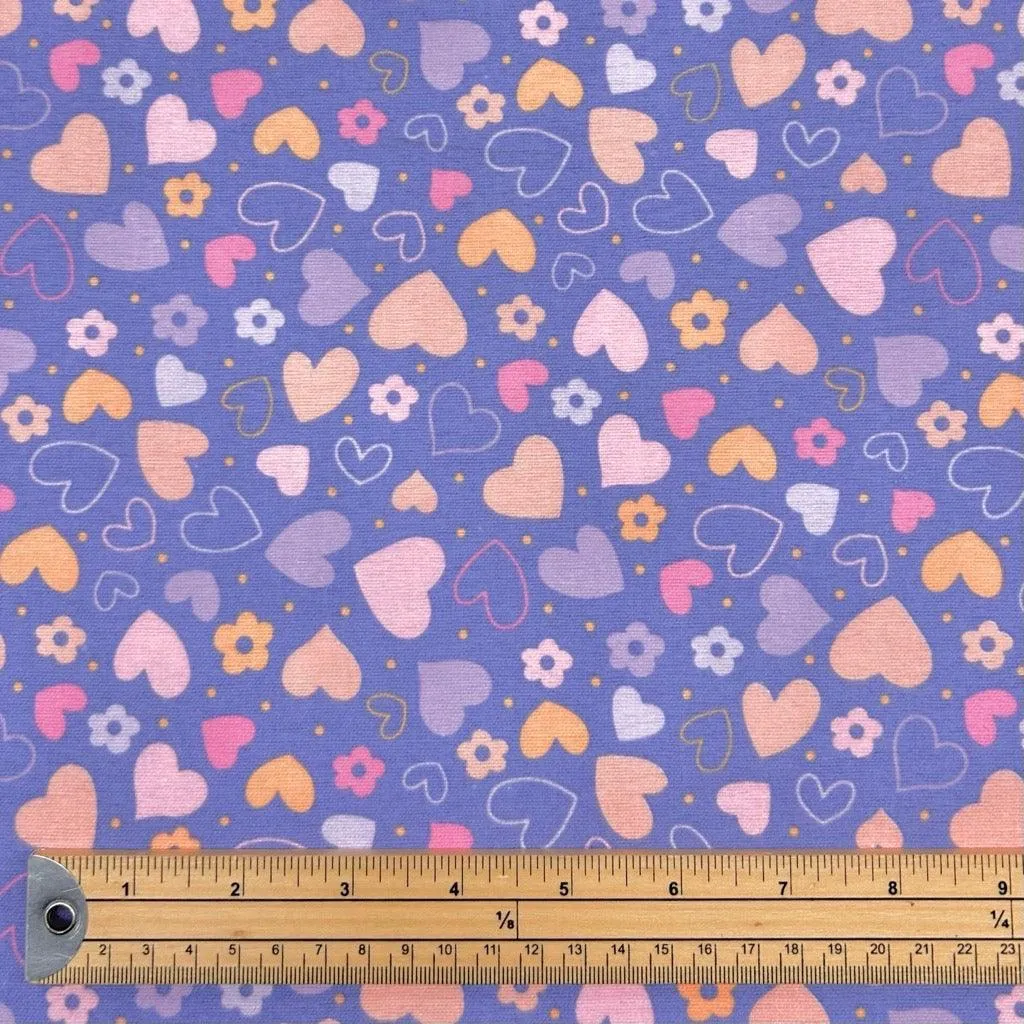 Hearts on Lilac Brushed Cotton Fabric