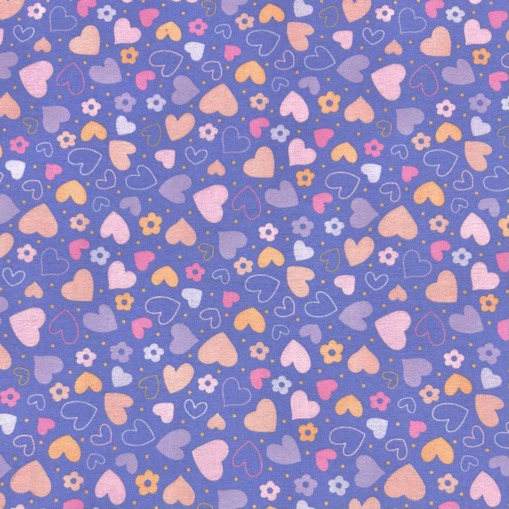 Hearts on Lilac Brushed Cotton Fabric