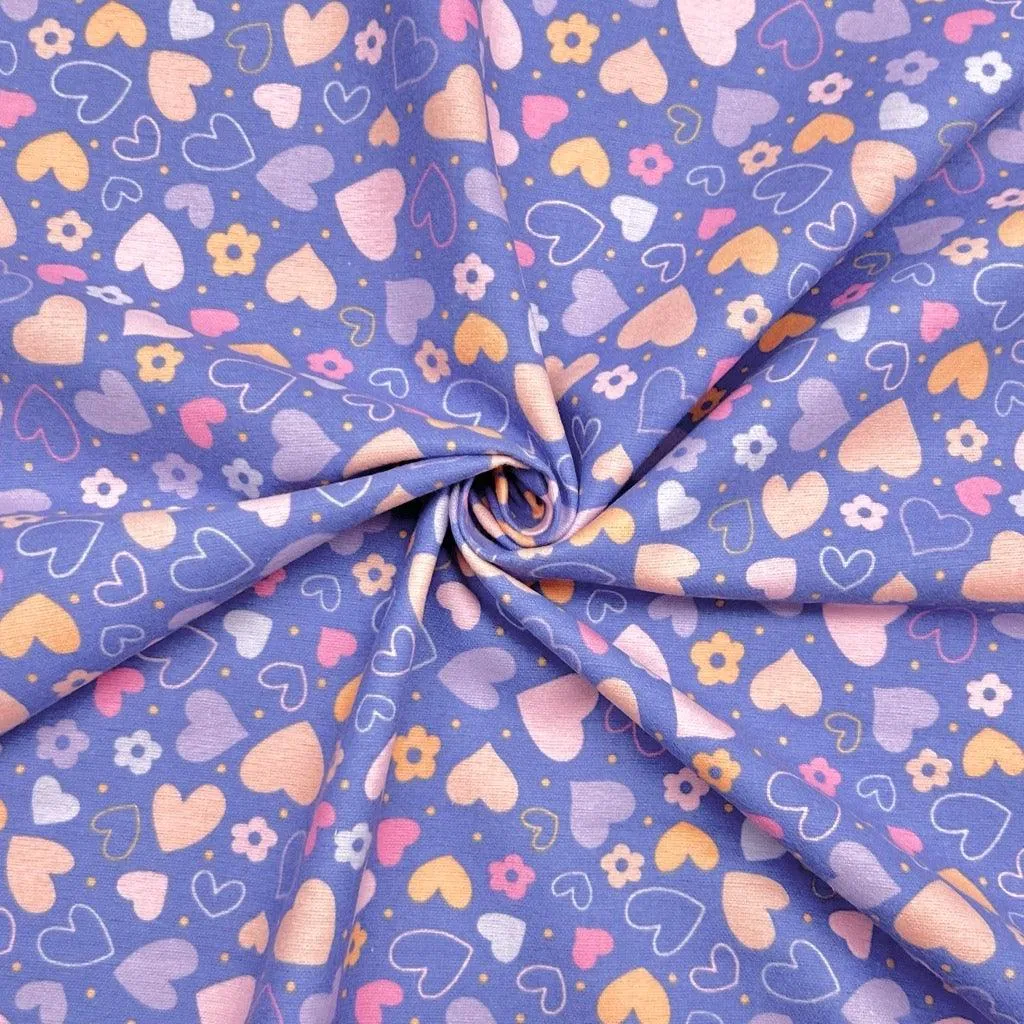 Hearts on Lilac Brushed Cotton Fabric