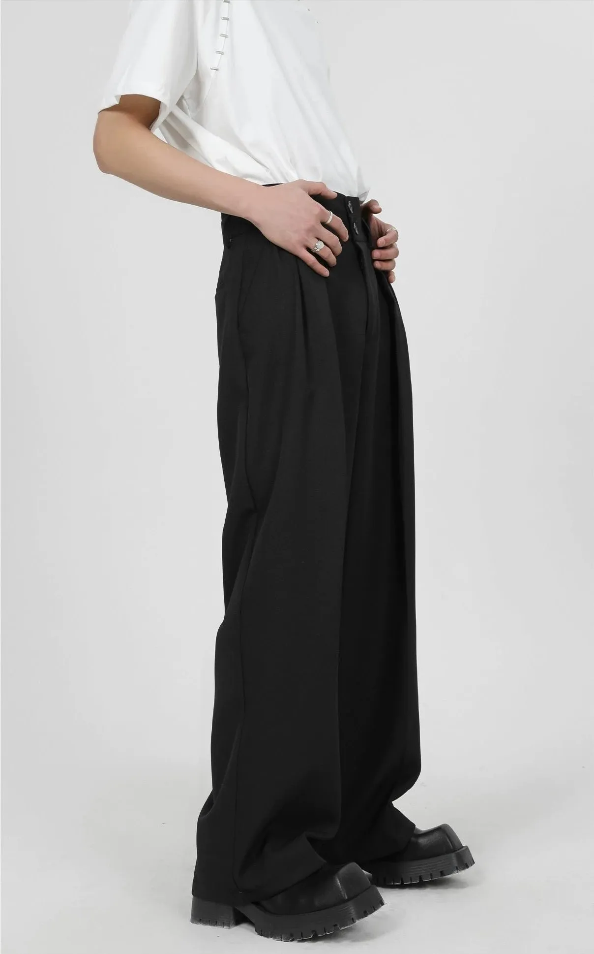 High Waist Pleated Wide Leg Trousers