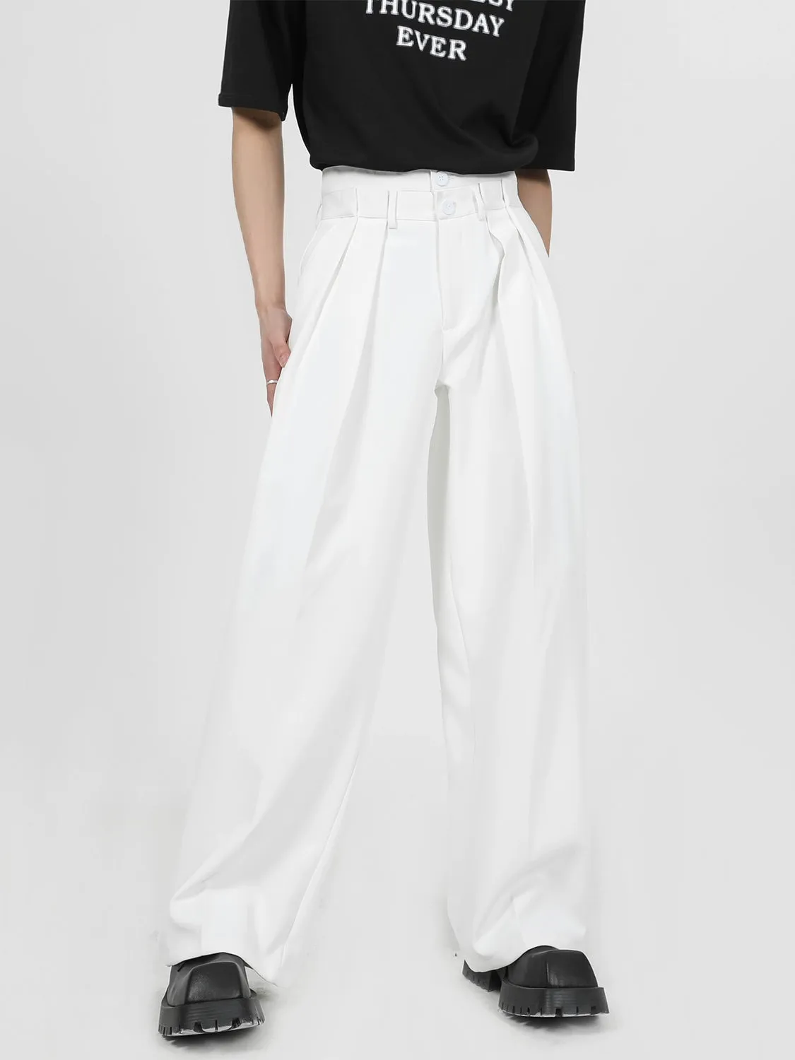 High Waist Pleated Wide Leg Trousers