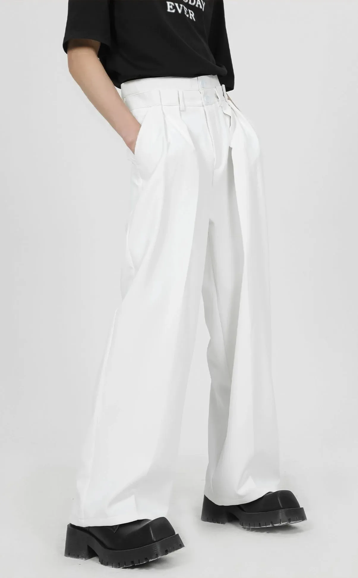 High Waist Pleated Wide Leg Trousers