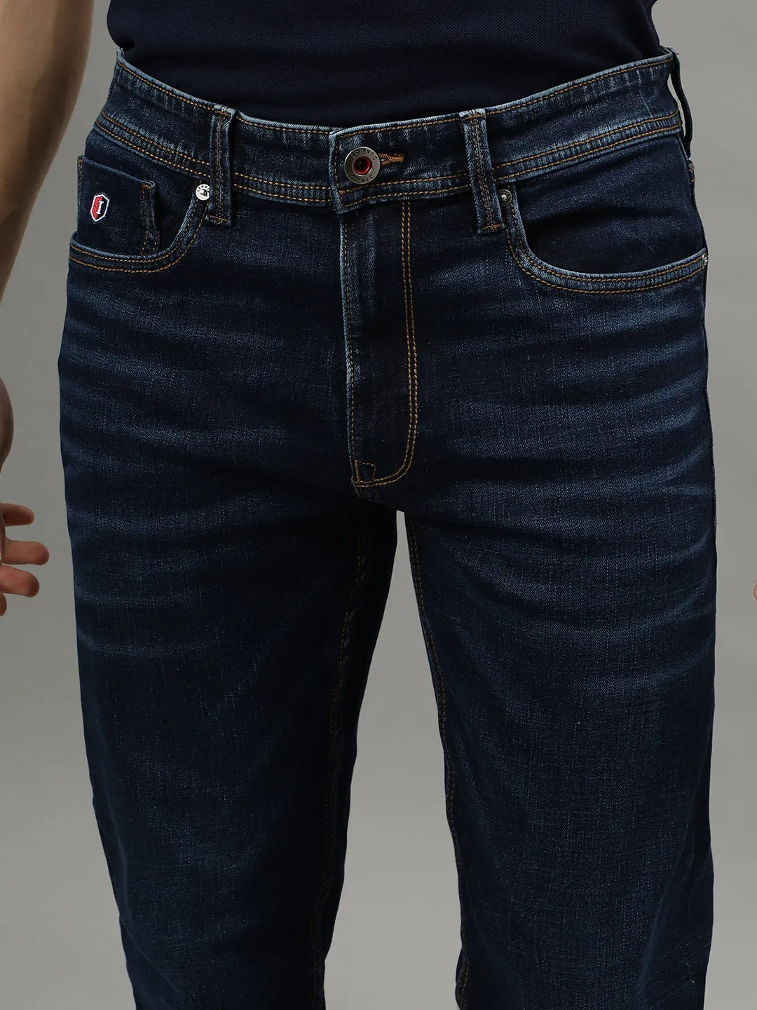 Iconic Men Blue Solid Mid-Rise Tapered Fit Jeans