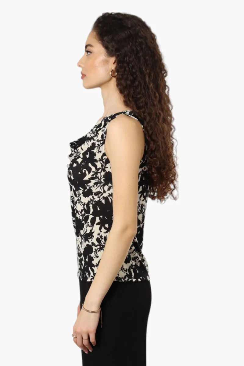 Impress Floral Cowl Neck Tank Top - Black