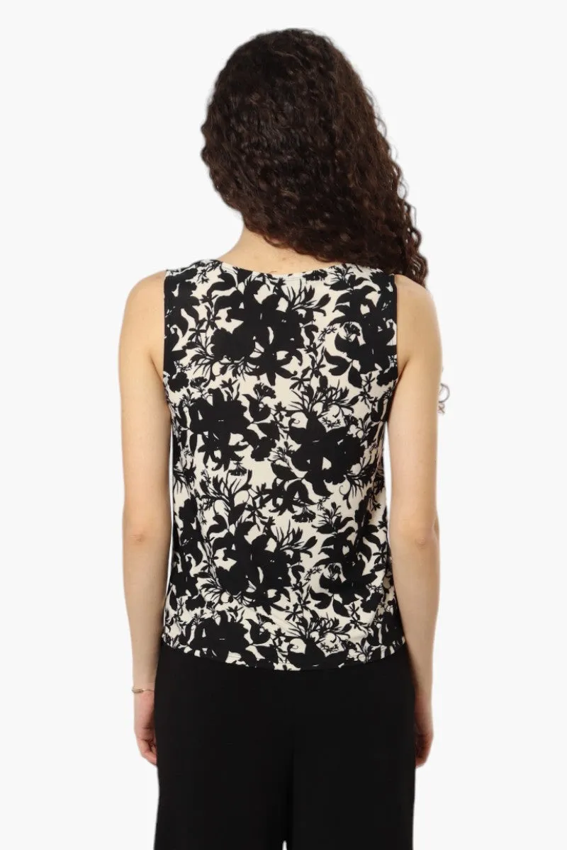 Impress Floral Cowl Neck Tank Top - Black