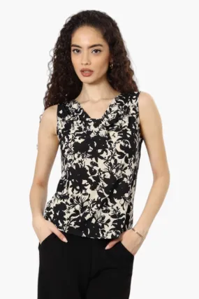 Impress Floral Cowl Neck Tank Top - Black