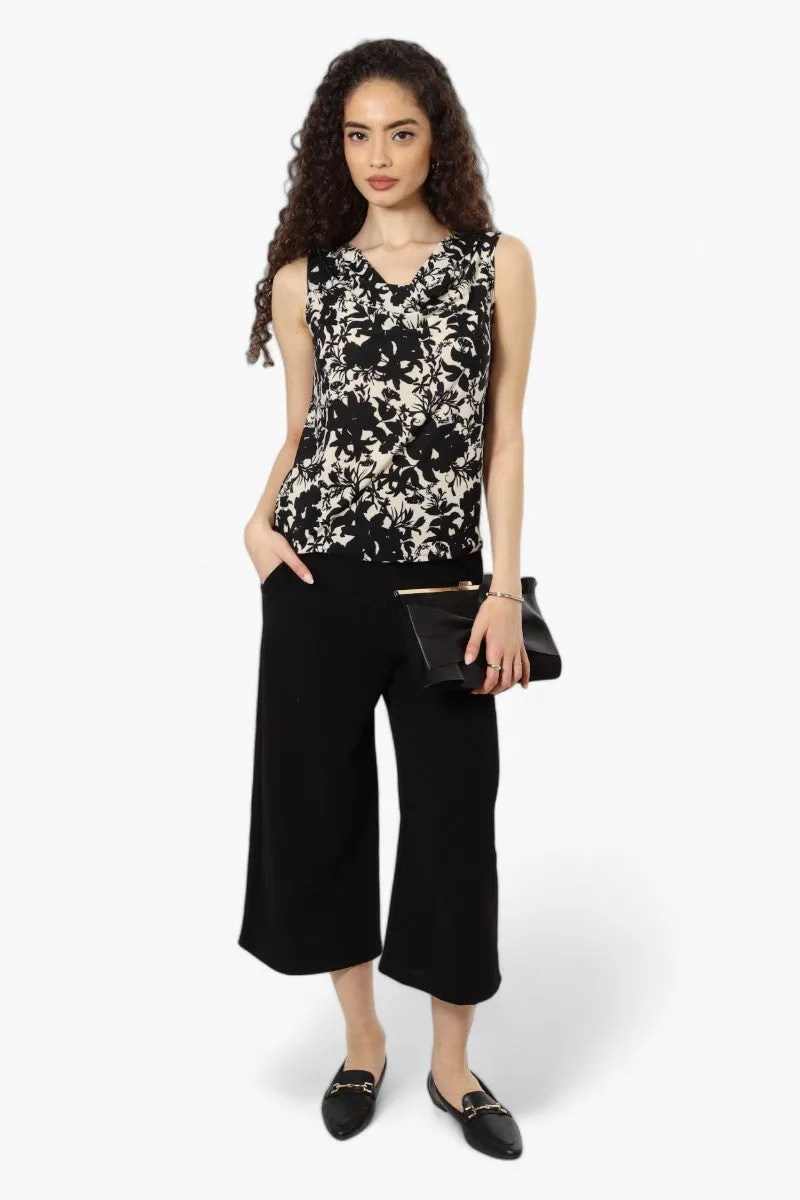 Impress Floral Cowl Neck Tank Top - Black