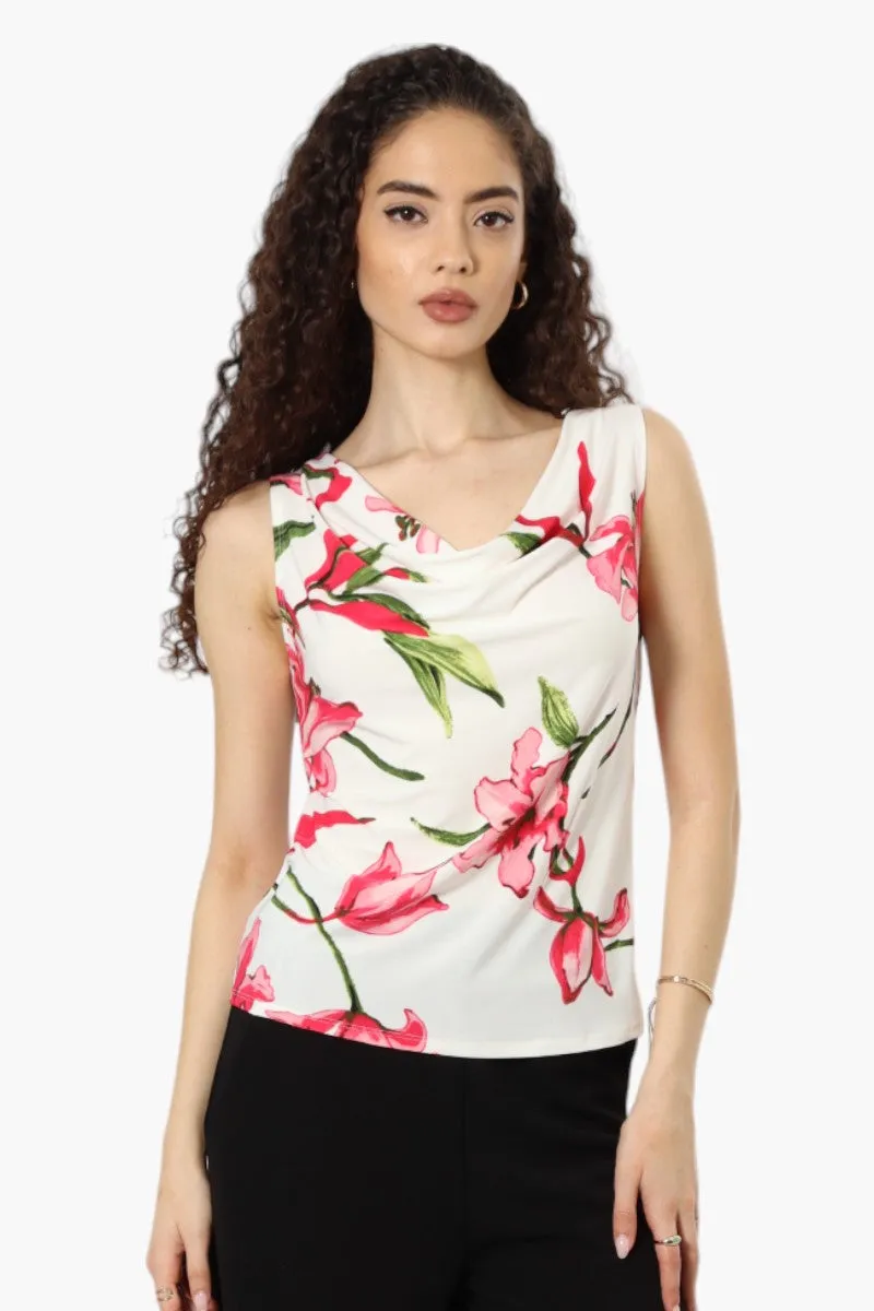 Impress Floral Cowl Neck Tank Top - White