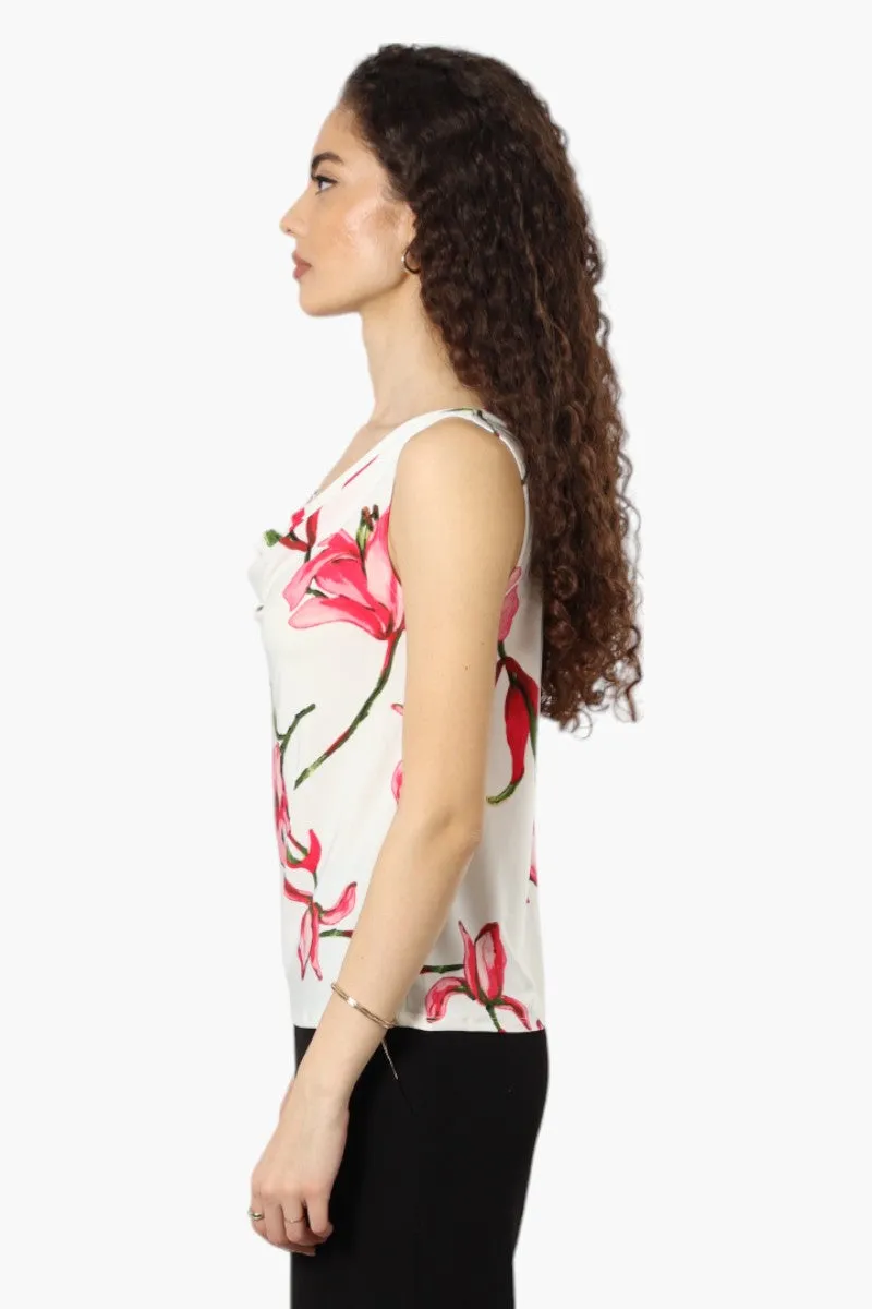 Impress Floral Cowl Neck Tank Top - White