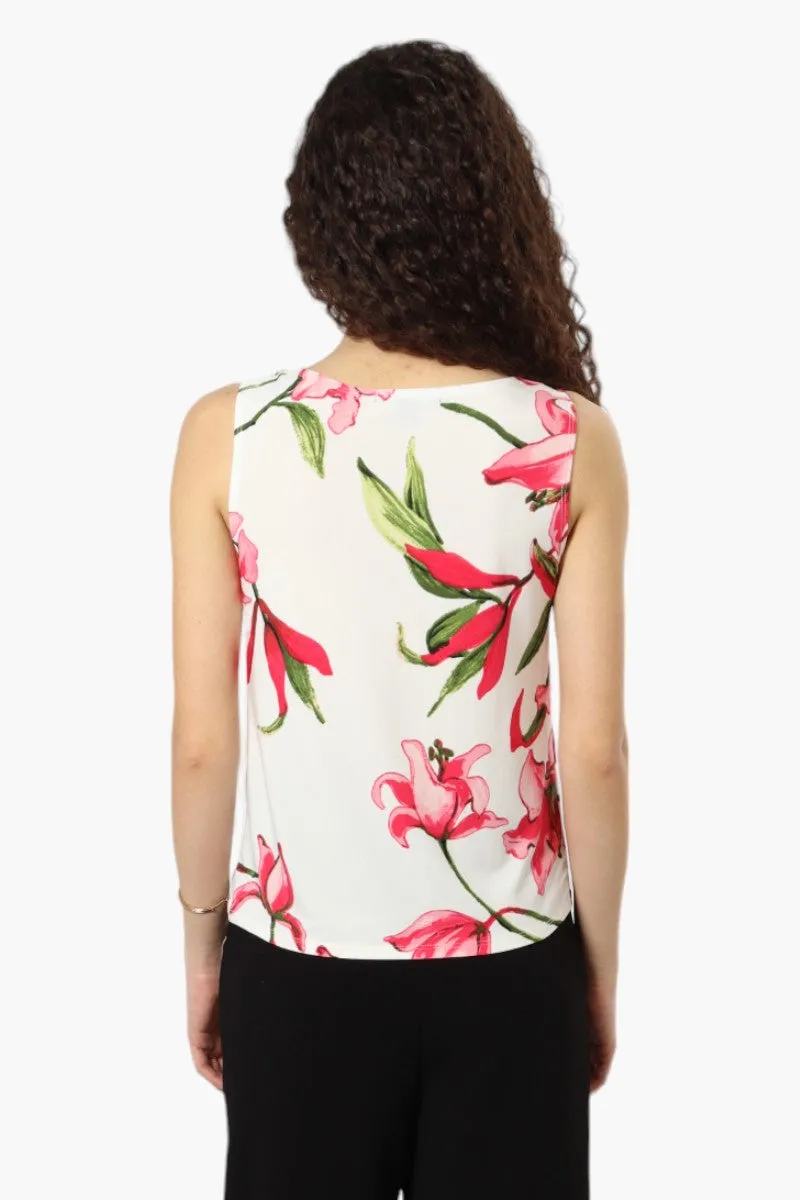 Impress Floral Cowl Neck Tank Top - White