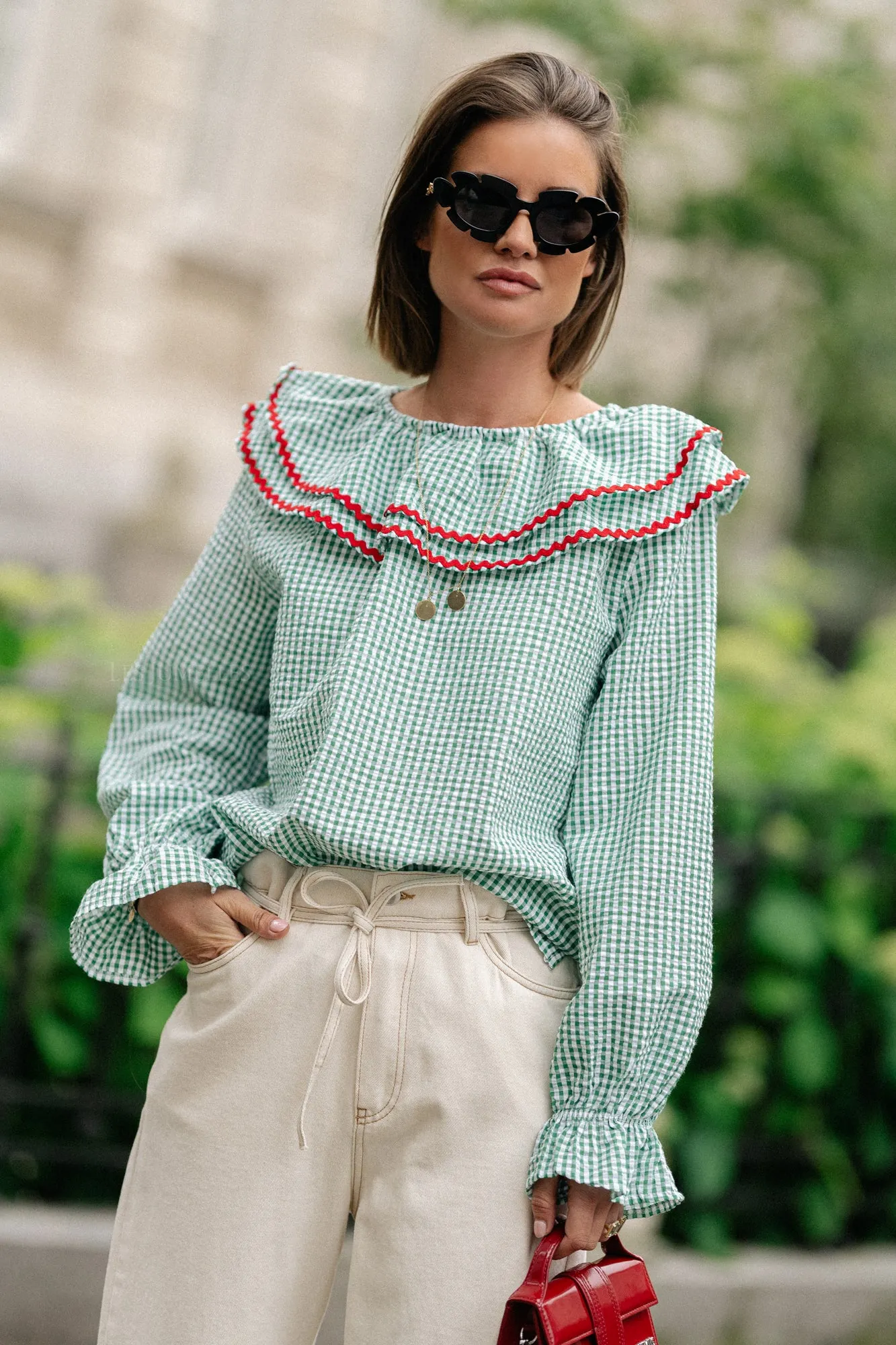 Jolene checkered blouse green