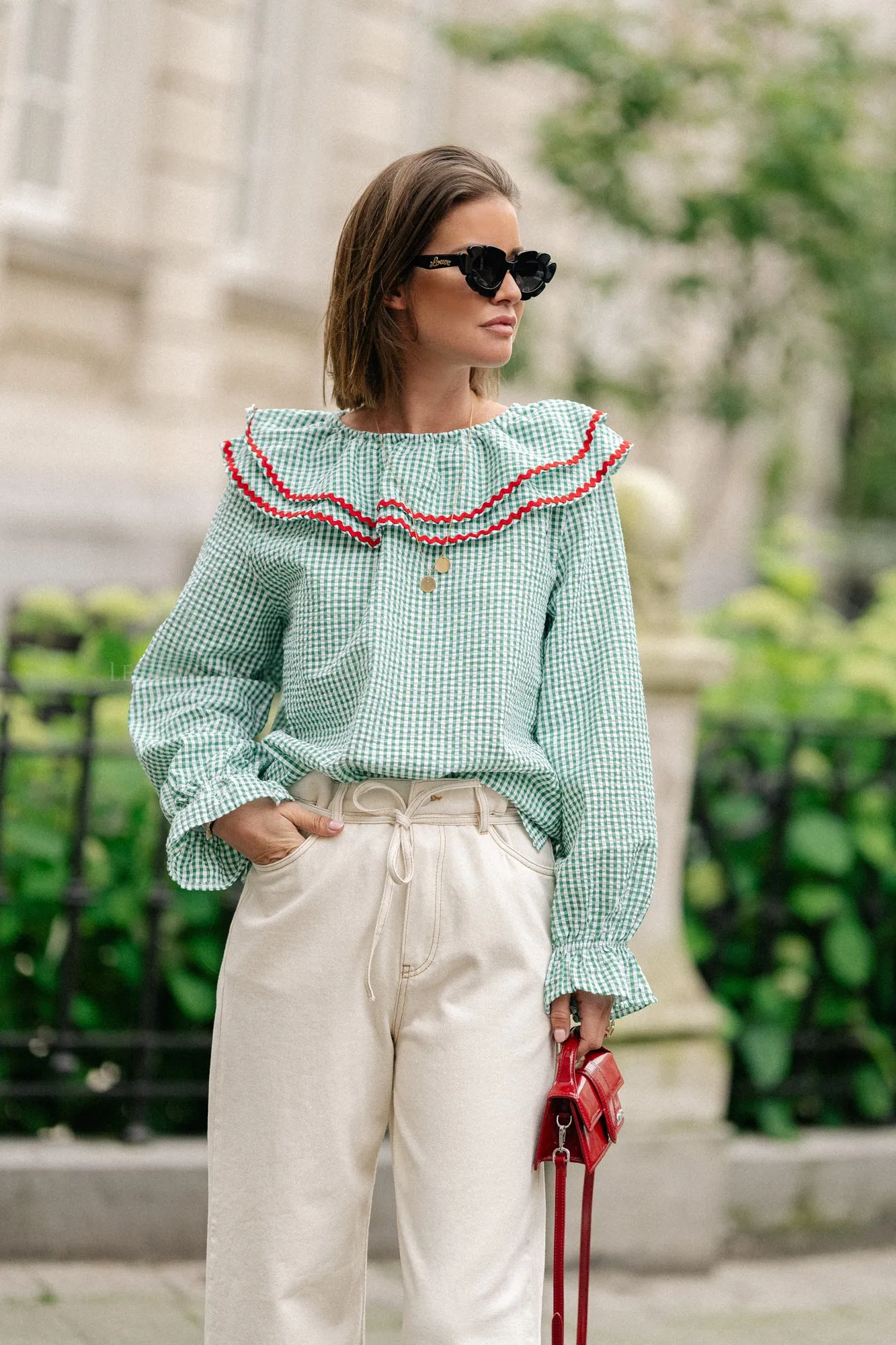 Jolene checkered blouse green