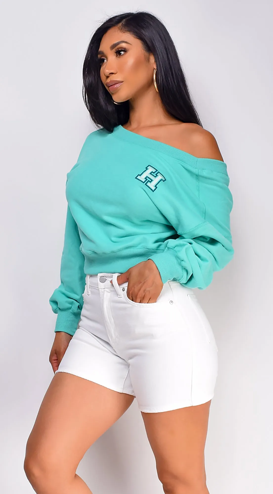 Kali Off Shoulder Sweater - Green