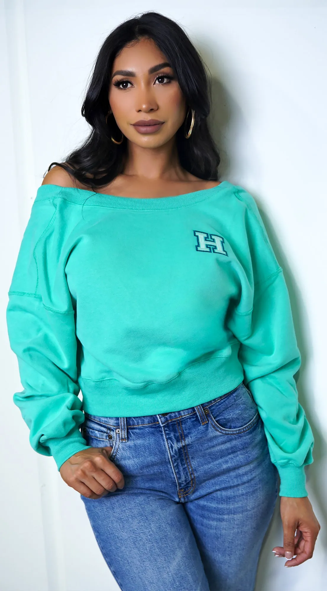 Kali Off Shoulder Sweater - Green