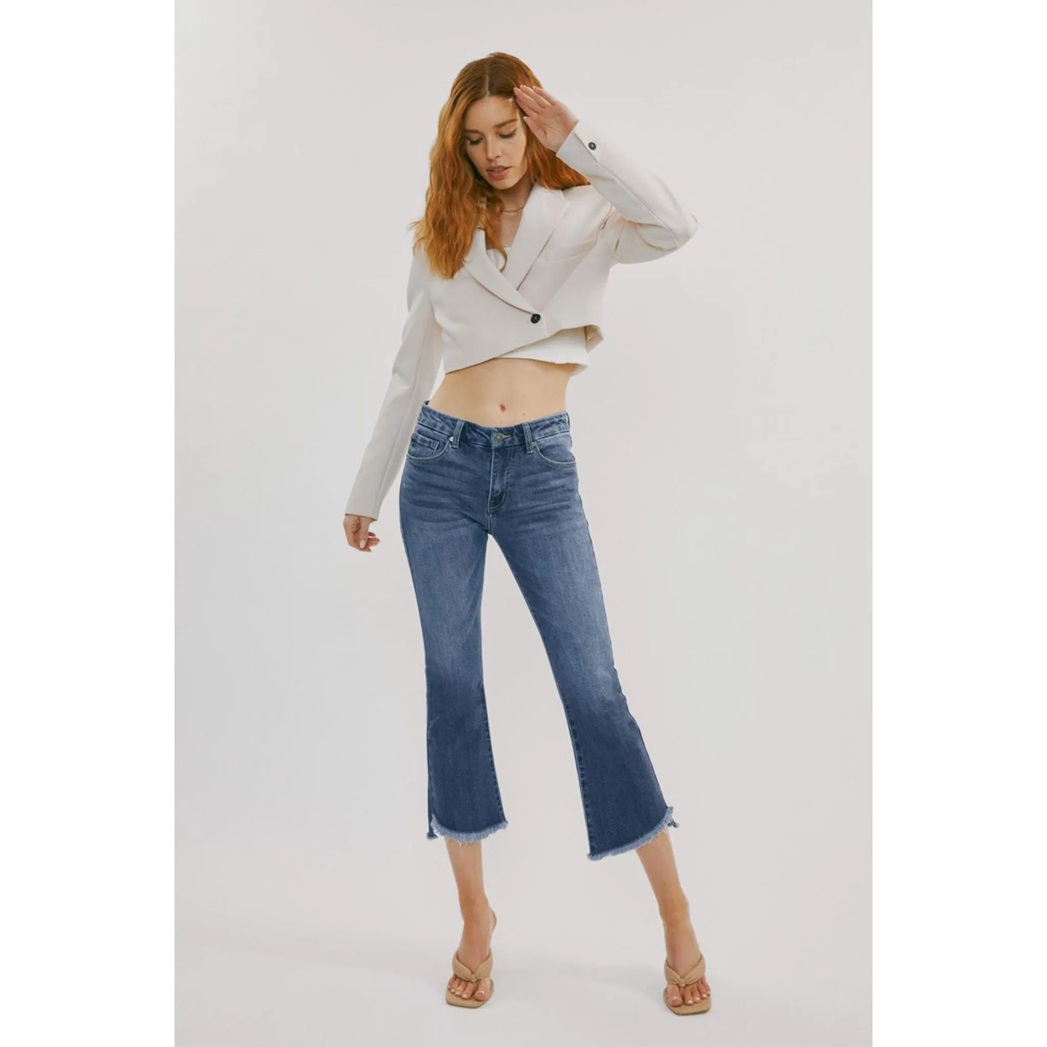 Kancan Aida Mid Rise Cropped Flare Jeans