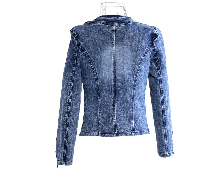 Ladies Stretch Denim Jacket with Rhinestone Sequins