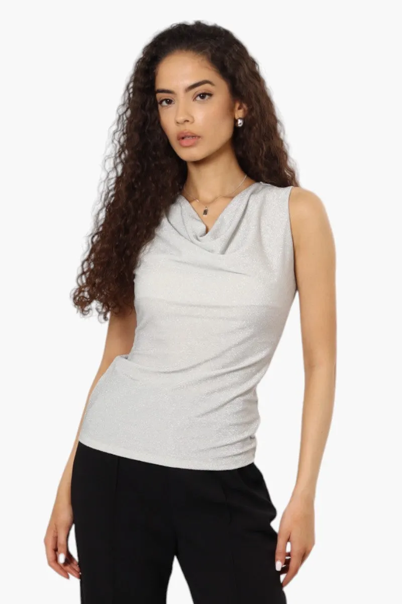 Limite Lurex Cowl Neck Tank Top - White