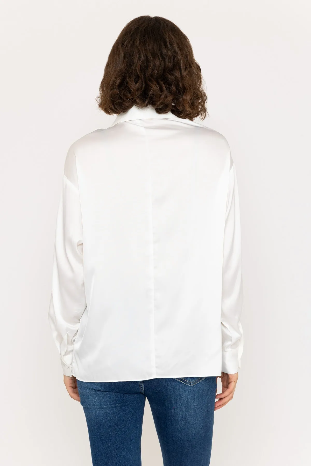 Long Sleeve Satin Oversized Blouse in Ivory