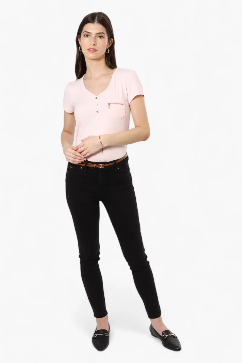 Magazine Henley Zip Pocket Tee - Blush