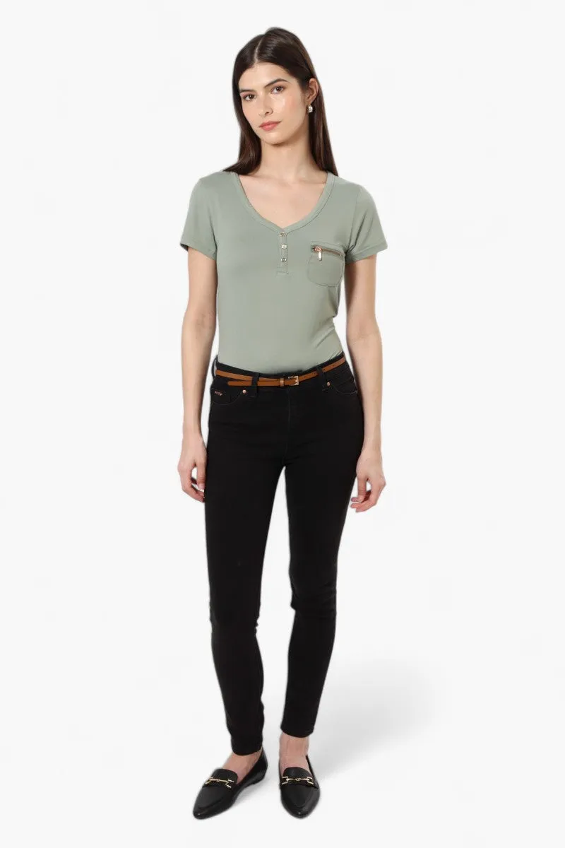 Magazine Henley Zip Pocket Tee - Olive