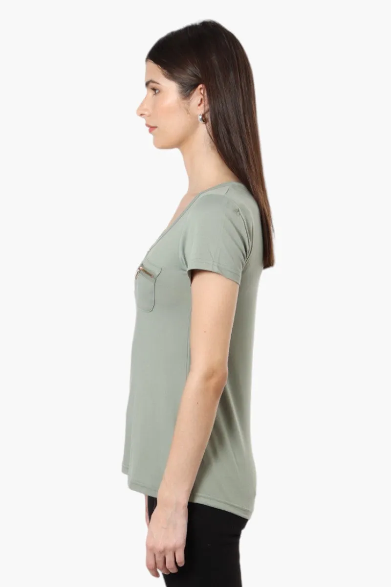 Magazine Henley Zip Pocket Tee - Olive