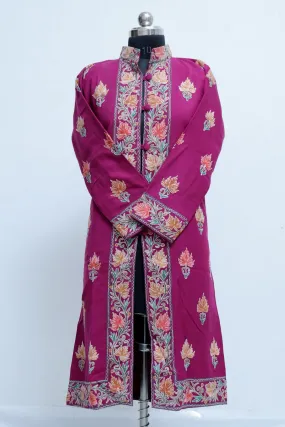 Magenta Colour Kashmiri Aari Work Embroidered Jacket With Beautiful Border And All over Motifs.